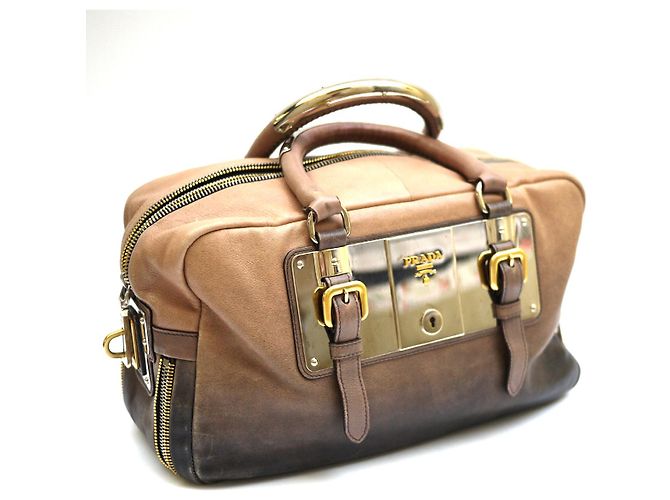 Bolsa Bowler Prada Smoke Ombre Glace de couro bege