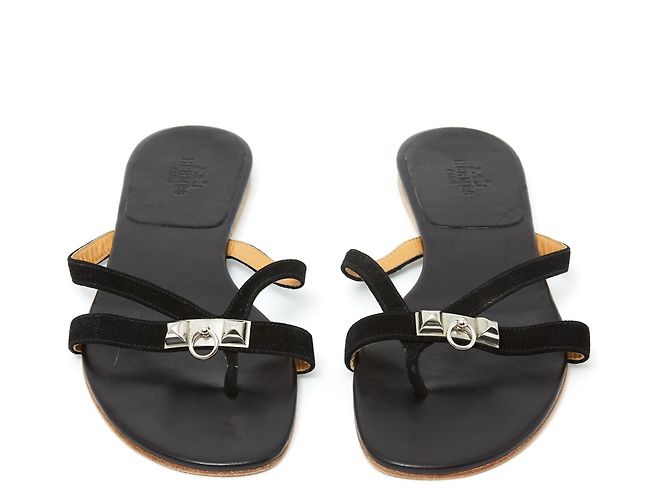 Hermès CORFOU FR37.5 nero Pelle Metallo Scamosciato