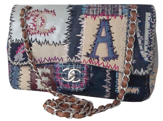 Classique SAC CHANEL TIMELESS PATCHWORK Cuir Cuir vernis Toile Tweed Jean Multicolore  ref.125859
