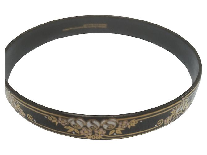 Bracelet jonc Michaela Frey en émail noir et fleurs dorées