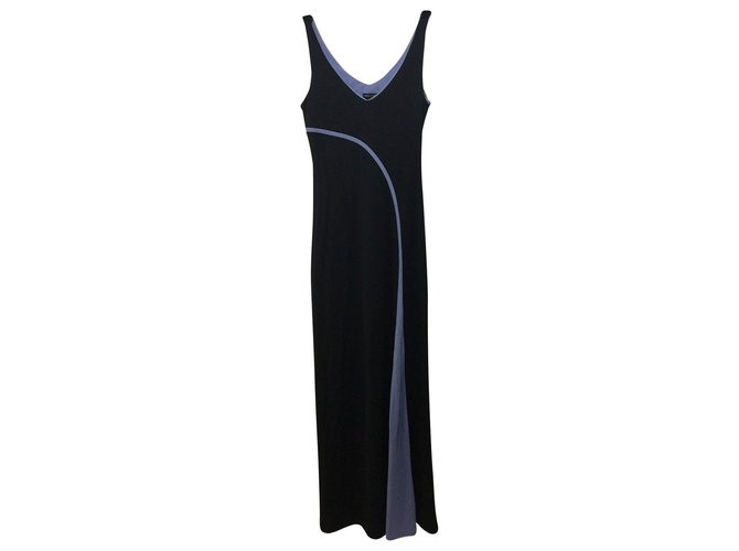 Bcbg Max Azria vestido largo Negro Azul Poliéster Rayo  ref.125941