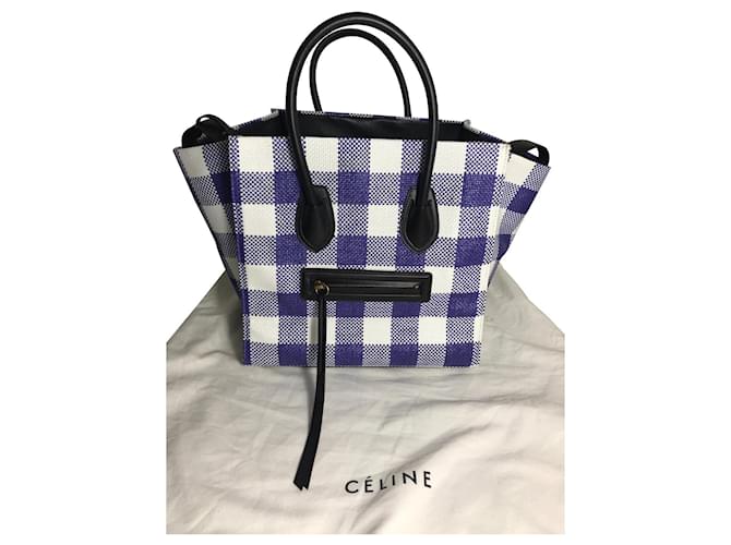 Céline SAC CELINE PHANTOM LUGGAGE NEVER WORN Cuir Noir Blanc Bleu  ref.125968