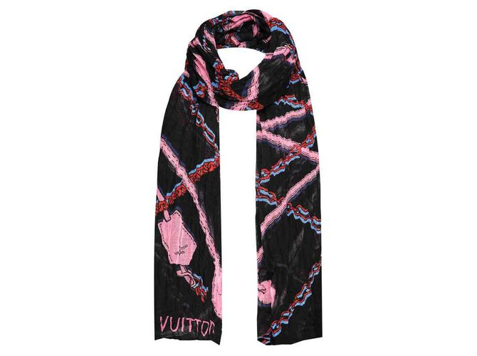 Louis Vuitton Handle Me Stole Black Pink Red Blue Silk Cotton Modal  ref.126006