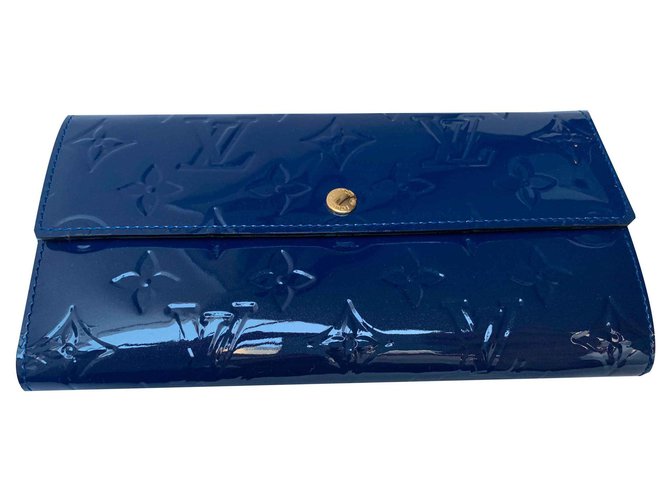 Louis Vuitton Monedero SARAH Monograma Verni Azul M61227 Cuero  ref.126029