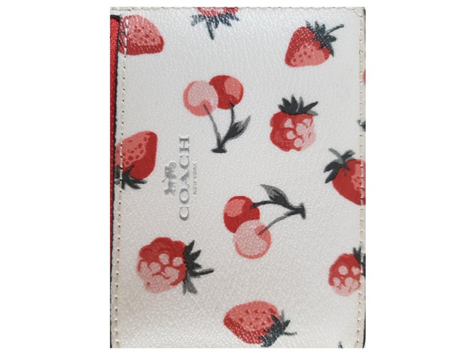 Coach Card Holder Pink White Red Leather  ref.126129