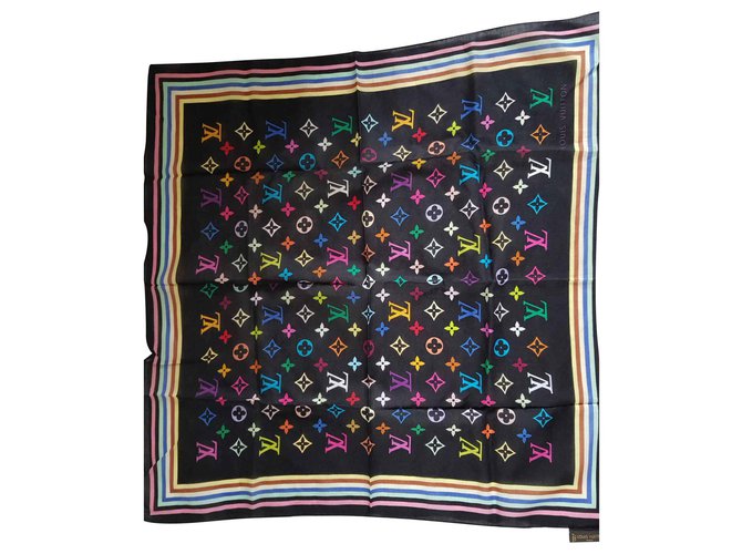 Louis Vuitton Square scarf monogram Black Silk Polyester  ref.126141