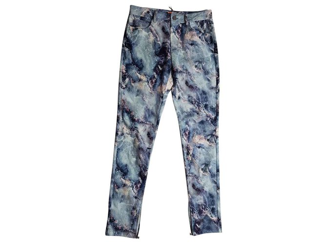 Msgm Pantalons, leggings Coton Elasthane Bleu Multicolore  ref.126163