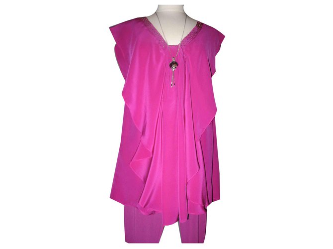 Autre Marque Orna Farho fuchsia silk tunic with studs and legging Fuschia  ref.126185