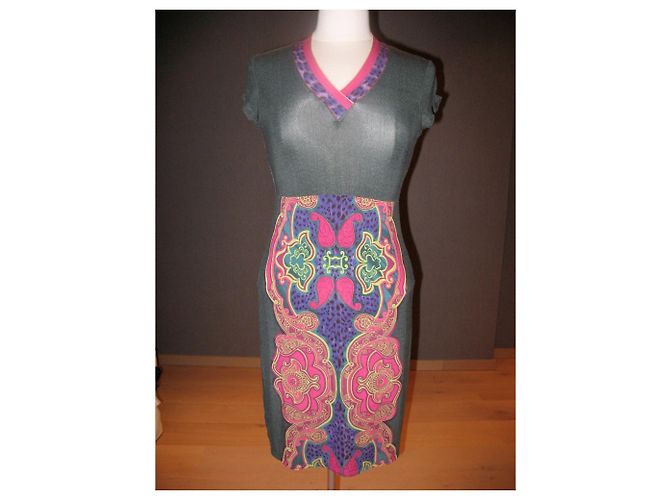 Autre Marque Schlange Milano mehrfarbiges Kleid Grau
