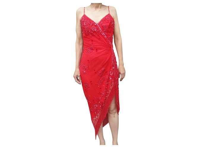 Autre Marque Bellville Sassoon Lorcan Mullany Beaded Embellished Dress Red Synthetic  ref.126244