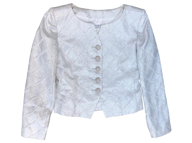 Yves Saint Laurent Jackets Silvery White Polyester Viscose Metal  ref.126245