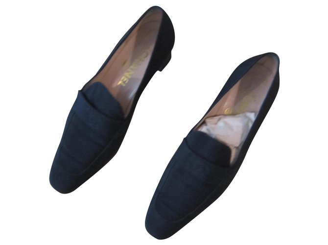 Mocassins Chanel Satin Bleu foncé  ref.126248