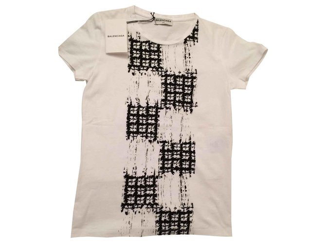 Camiseta balenciaga blanca y negra t.. S Negro Blanco Algodón  ref.126265