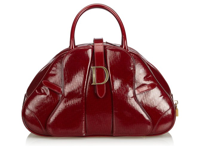 Dior Red Patent Leather Saddle Dome Handbag