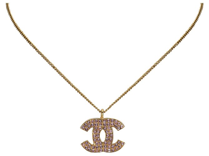 Chanel Gold CC Rhinestone Necklace Rosa Dorado Metal  ref.126335