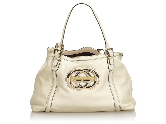 Gucci White Leather Britt Tote Bag Cream  ref.126348