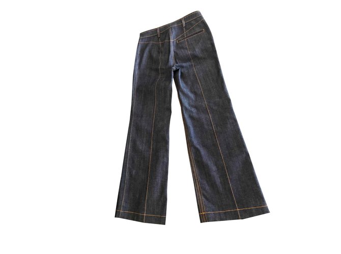 Louis Vuitton Jeans taille haute Coton Elasthane Bleu  ref.126364