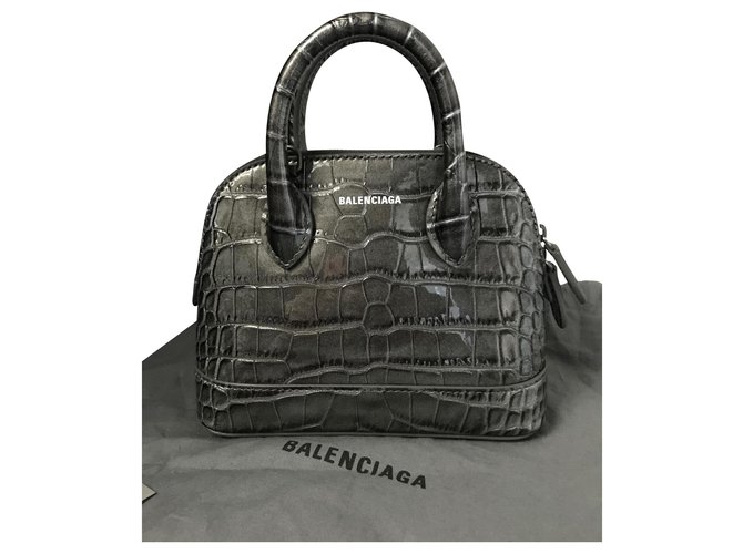 BALENCIAGA VILLE XXS NEW BAG cocco stamp Grey Leather  ref.126394