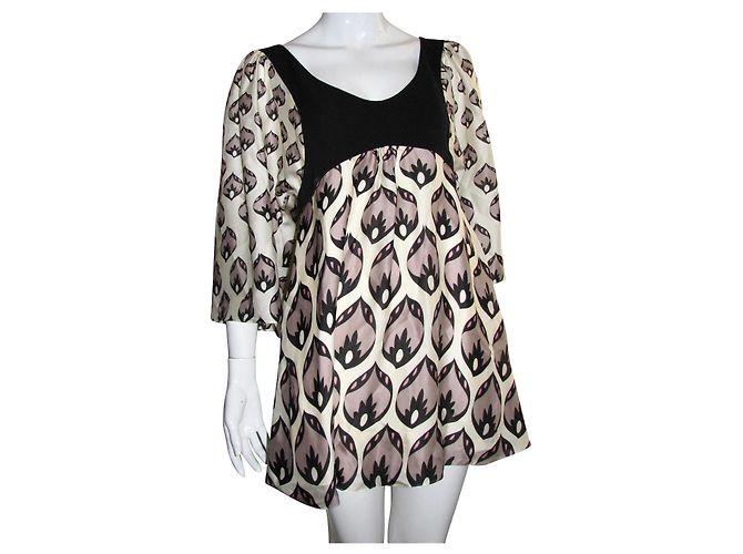 Temperley London Seidenkleid mit abstraktem Muster Schwarz Pink Grau Roh