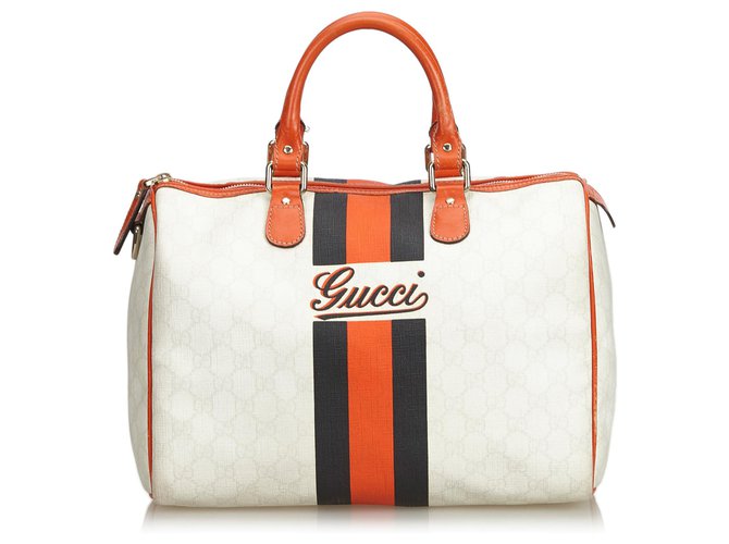 Gucci White GG Joy Boston Handbag Bianco Multicolore Pelle Plastica  ref.126487