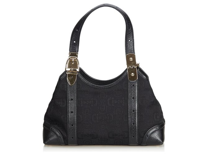 Gucci Black Horsebit Jacquard Handbag Leather Cloth  ref.126492