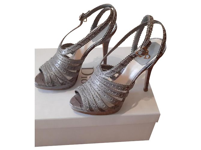 Sandali Christian Dior in pelle grigi Grigio