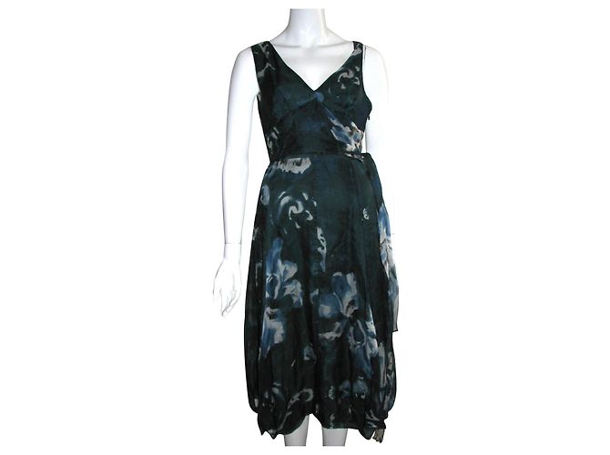 Max Mara Petrolgrünes Seidenkleid Weiß Türkis Dunkelgrün