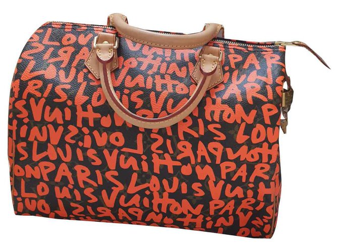 Louis Vuitton Vuitton Speedy Tasche 30 Graffiti Orange Leder Leinwand  ref.126680