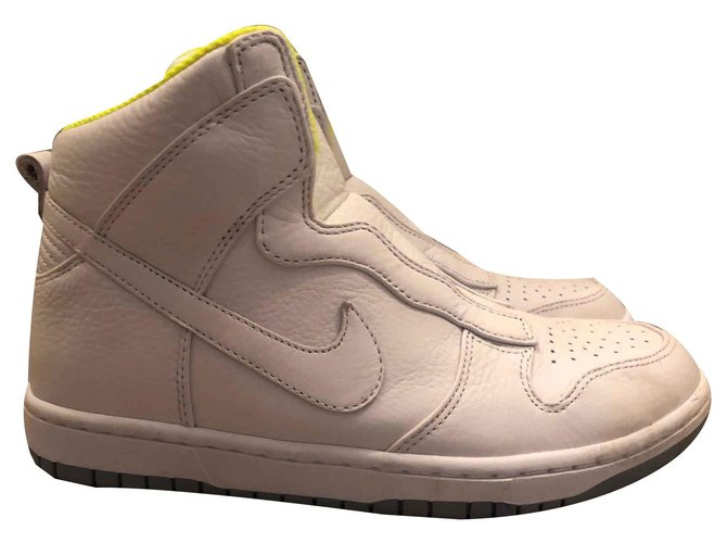 DUNK LUX - Nike X SACAI Branco Amarelo Couro  ref.126683