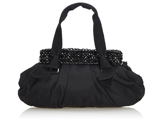 Prada Black Beaded Nylon Handbag Cloth  ref.126686