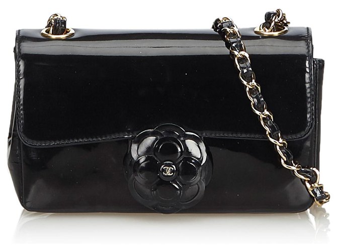 Chanel Black Camellia Lackleder-Umhängetasche. Tasche Schwarz  ref.126710
