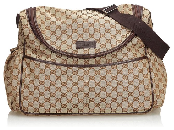 Gucci Brown GG Jacquard Diaper Bag Beige Dark brown Leather Cloth  ref.126739