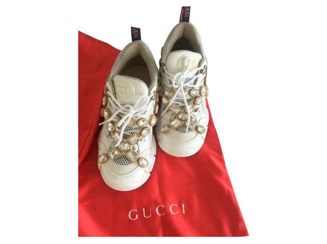 Gucci zapatillas Beige Cuero Lienzo  ref.126793