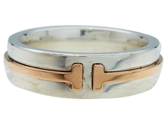 Tiffany & Co anel., "Tiffany T Two", prata e ouro rosa.  ref.126801