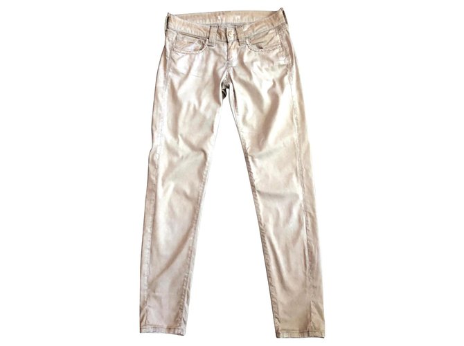 Jeans Fornarina beige grigio con strass a vita bassa T.27 (36-38) Cotone Elastan  ref.126834