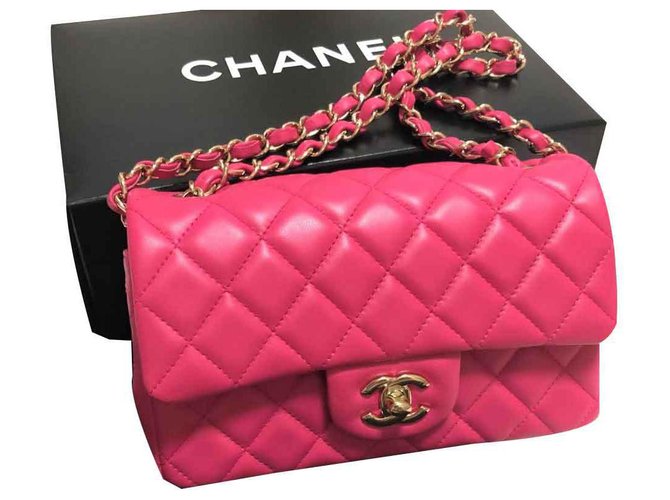 Chanel Hot Pink Mini rechteckige Tasche Leder  ref.126841