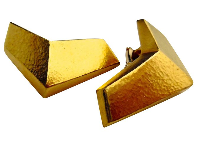 Ilías Lalaoúnis Ilias Lalaounis Geometric Gold Earrings Par de 18Pendientes geométricos martillados a mano de oro amarillo. Dorado  ref.126855