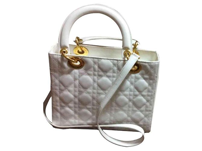 Dior Lady Dior Handtasche aus Lackleder Weiß