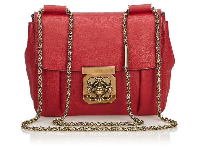Chloé Chloe Red Leather Elsie Crossbody Bag Vermelho Dourado Couro Metal  ref.126873