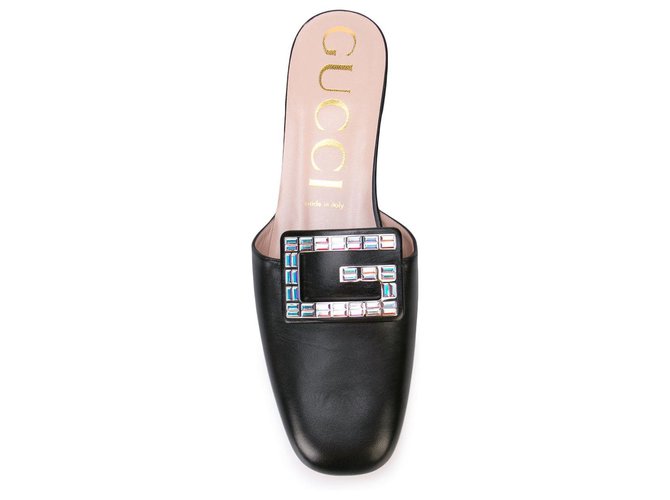 GUCCI slippers Crystal G SHOES CHASSURES Cuir Marron  ref.126944