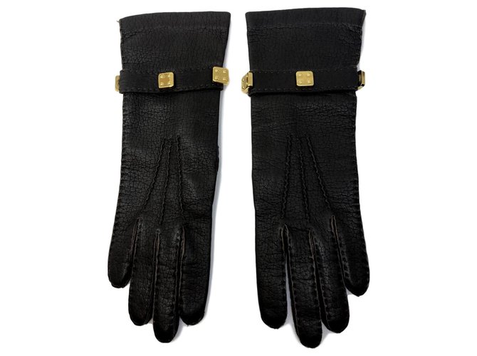 Brown Loewe gloves Golden Dark brown Leather  ref.126997