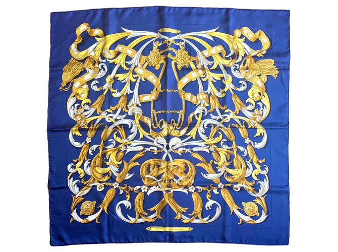 Hermès O Mors Tem O Conetável Azul Dourado Seda  ref.127070