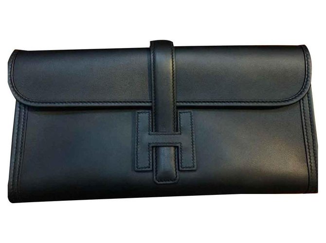 Hermès Hermes Black Jige cutch bag Preto Couro  ref.127140