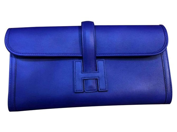 Hermès Hermes Blue Electric Jige Clutch Blau Leder  ref.127142