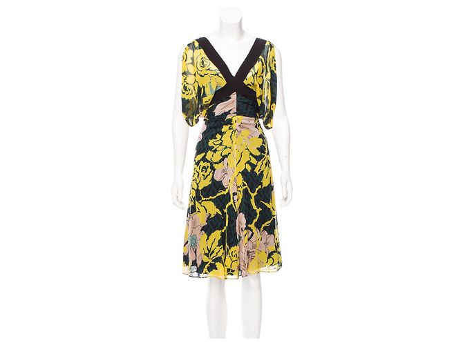 Diane von Furstenberg Lulea Seidenkleid gelb mehrfarbig Schwarz Grün