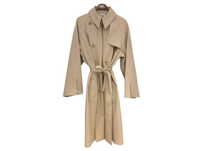 Hermès Trench coats Beige Cotton Polyurethane  ref.127327