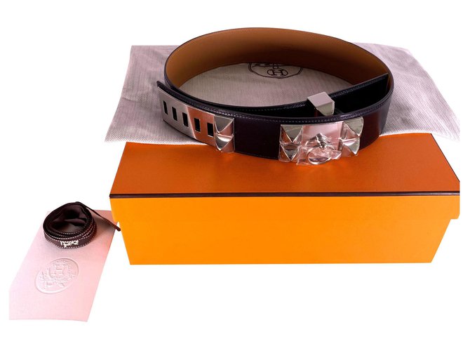 Hermès dog collar Black Leather  ref.127419