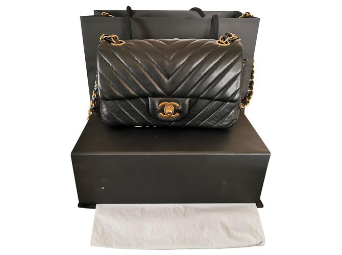 Chanel Chevron Mini Rectangular bag Black Leather  ref.127420