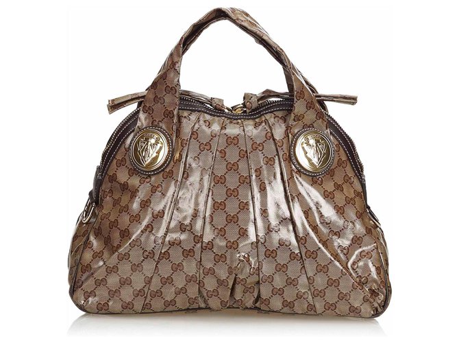 Gucci Brown GG Crystal Hysteria Handbag Leather Cloth Cloth  ref.127449