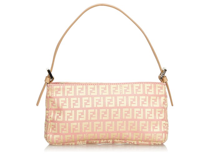 Fendi - Authenticated Baguette Handbag - Cloth Pink Plain for Women, Good Condition